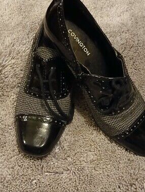 Covington Black and Gray Mixed-Material Lace-Up Oxfords